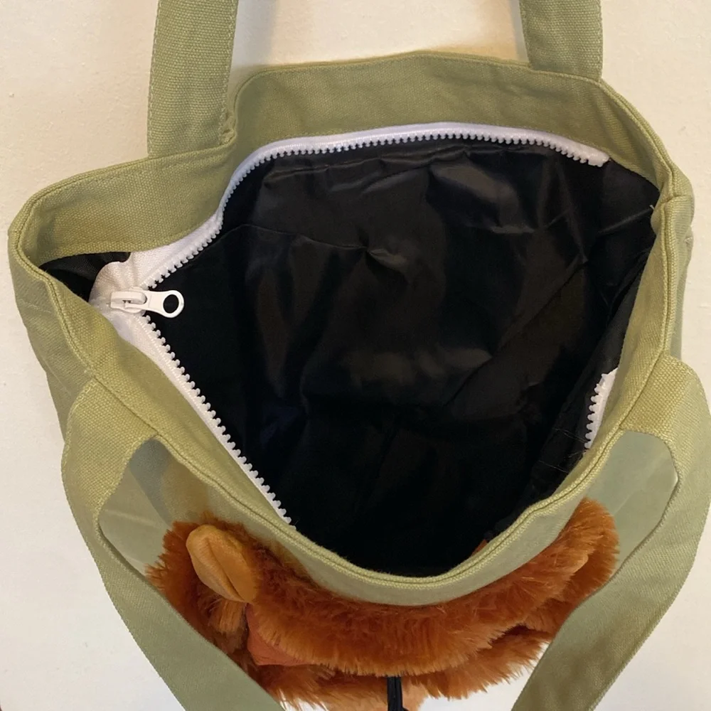 NEW Green Canvas Lions Head Small Pet Carrying Bag
